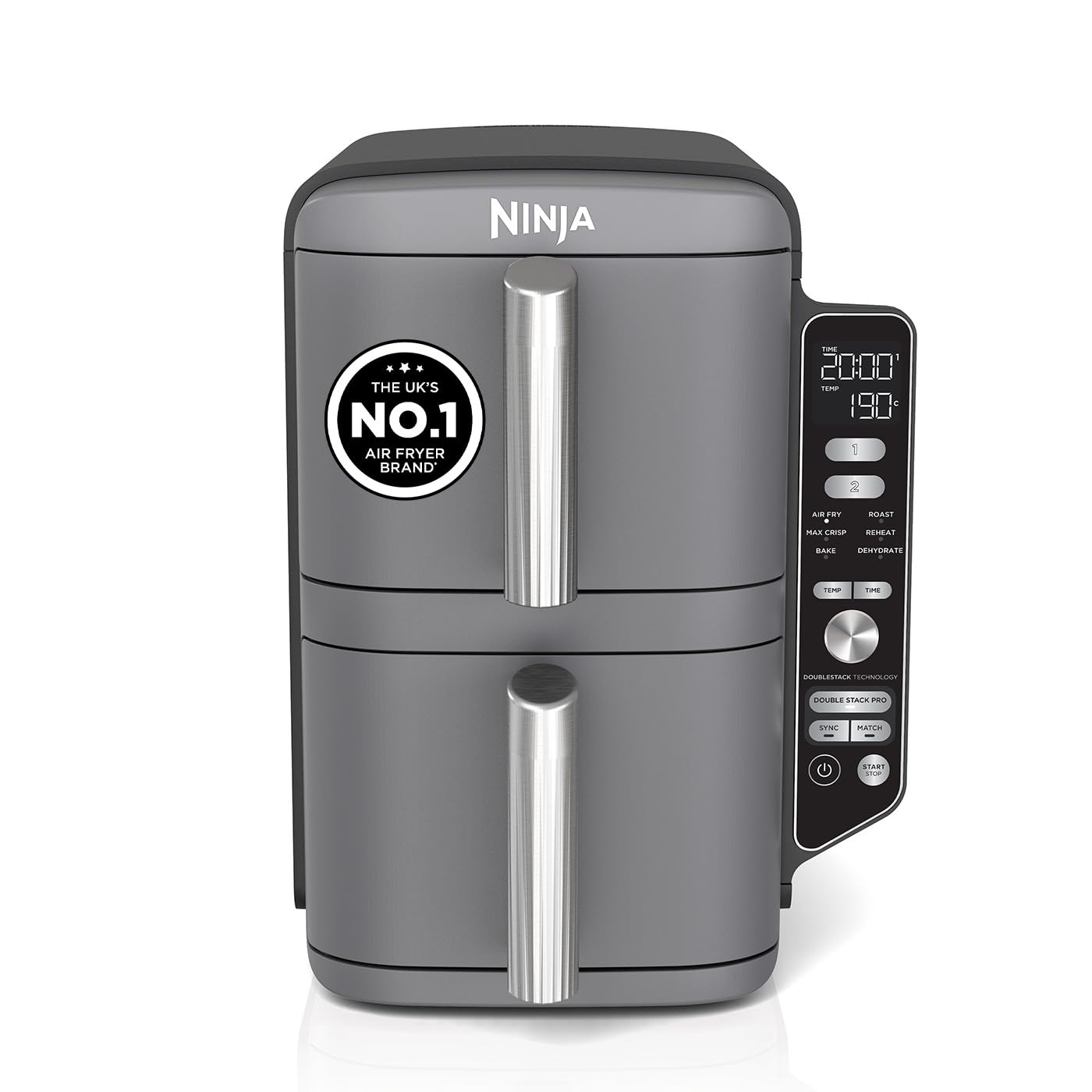 Double Stack XL Air Fryer, Vertical Dual Drawer AirFryer with 4 cooking levels, 2 Drawers and 2 Racks, Space Saving Design