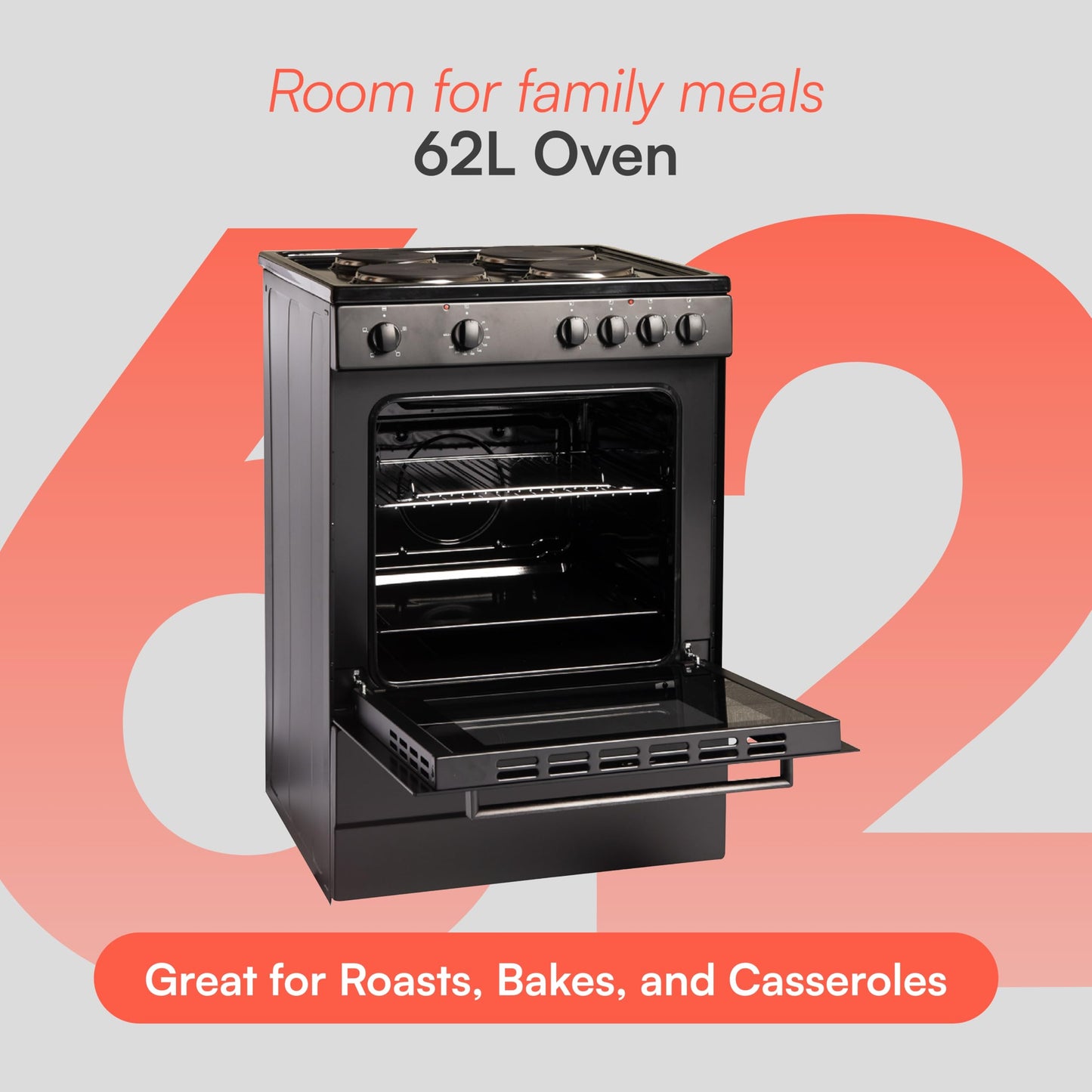 CFSP600BK/1 Freestanding Electric Single Cooker in Black - Solid Plate Top - 68 Litre Capacity - 60cm Wide