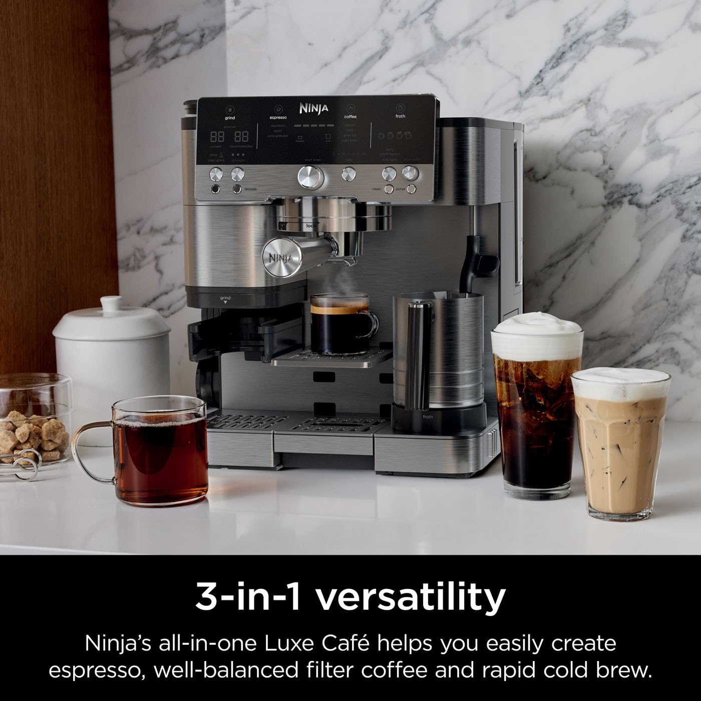 Luxe Premier 3-in-1 Coffee Machine, Latte, Cappuccino, Cold Brew & Espresso Maker With Built in Bean Grinder