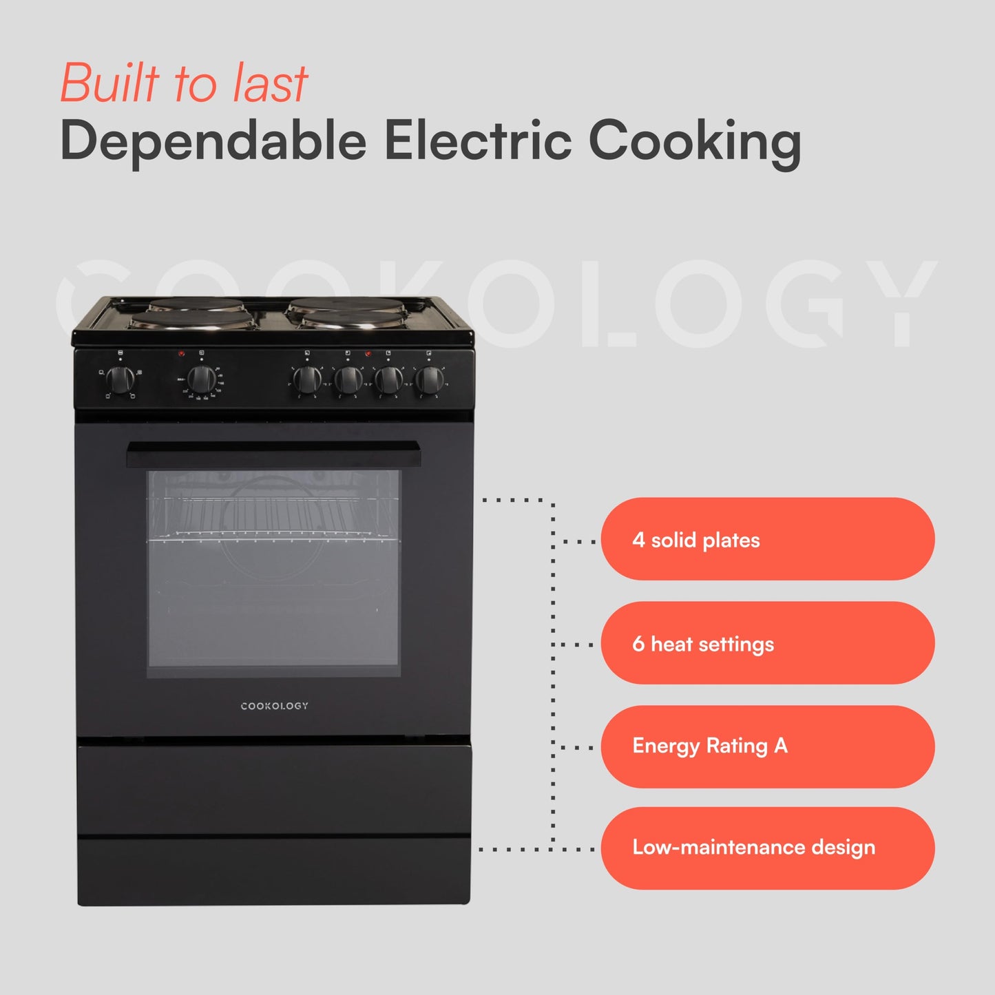 CFSP600BK/1 Freestanding Electric Single Cooker in Black - Solid Plate Top - 68 Litre Capacity - 60cm Wide