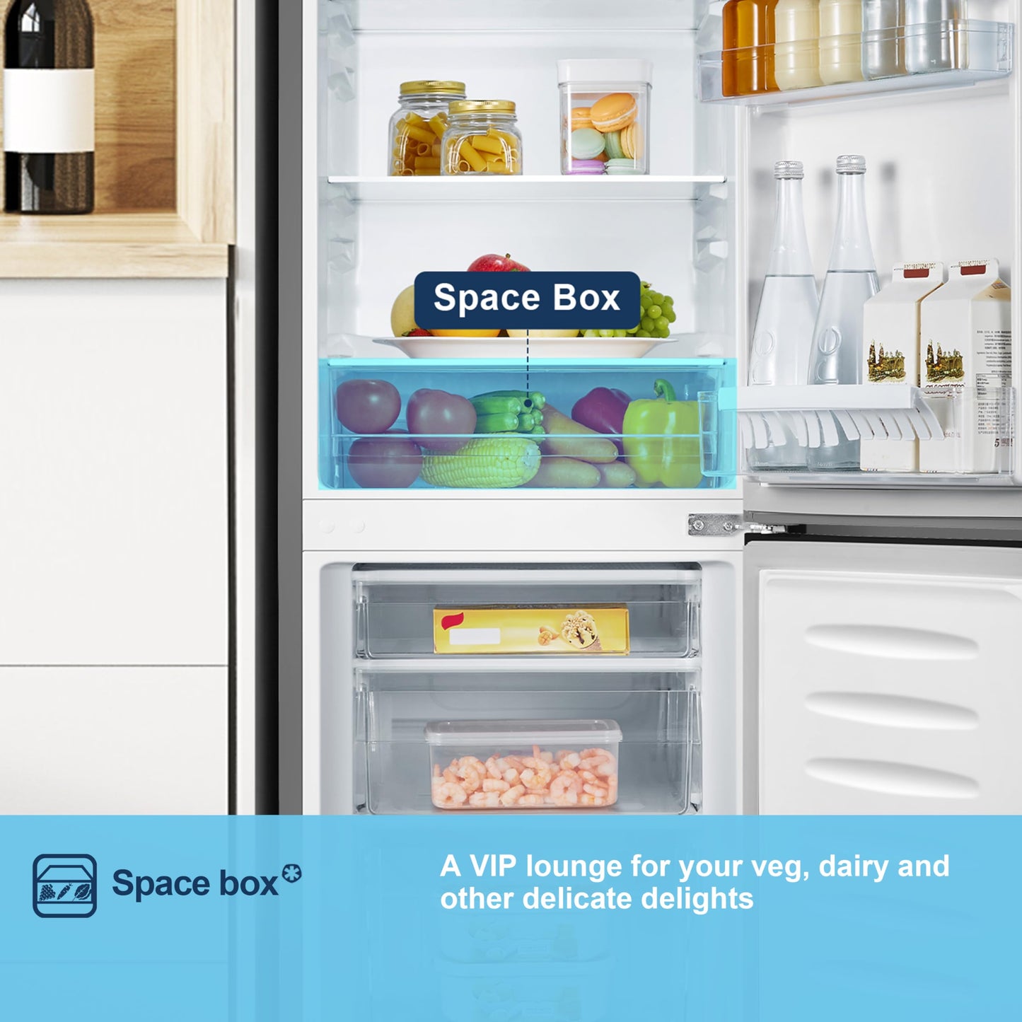 MC50165EB 50cm Freestanding 60/40 Fridge Freezer - 175-litre capacity with Crisper box - Reversible Door