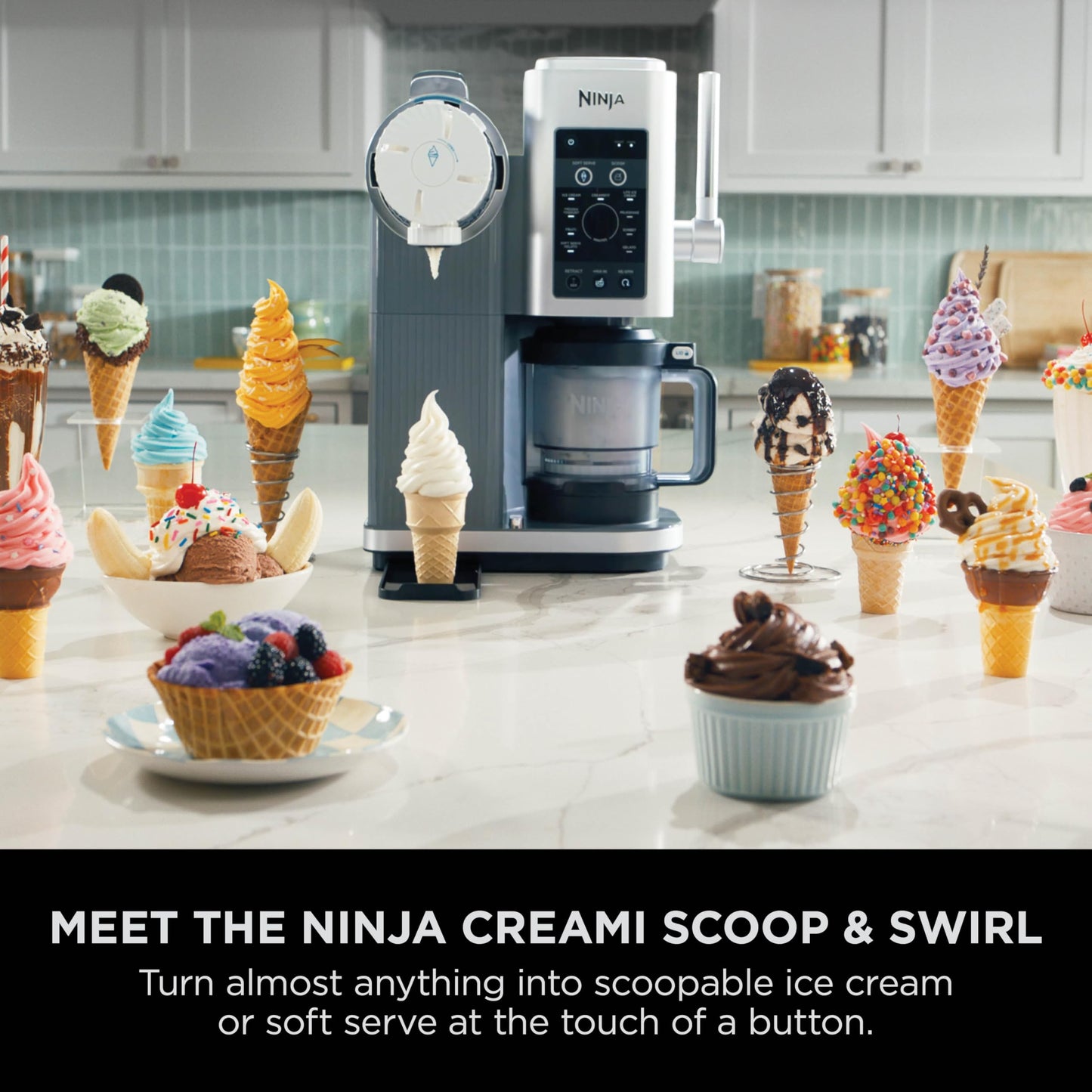 CREAMi Scoop and Swirl Soft Serve and Ice Cream Maker with 2x Tubs, 13 Functions, Makes Ice Cream