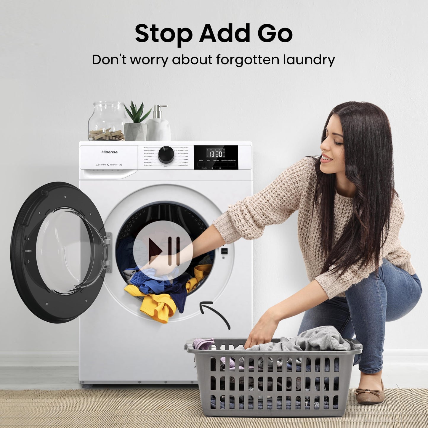 WF1G7021BW Freestanding 7 KG-Front Load Durable Inverter Washing Machine, Steam Wash-Quick Wash-15 Washing Programs