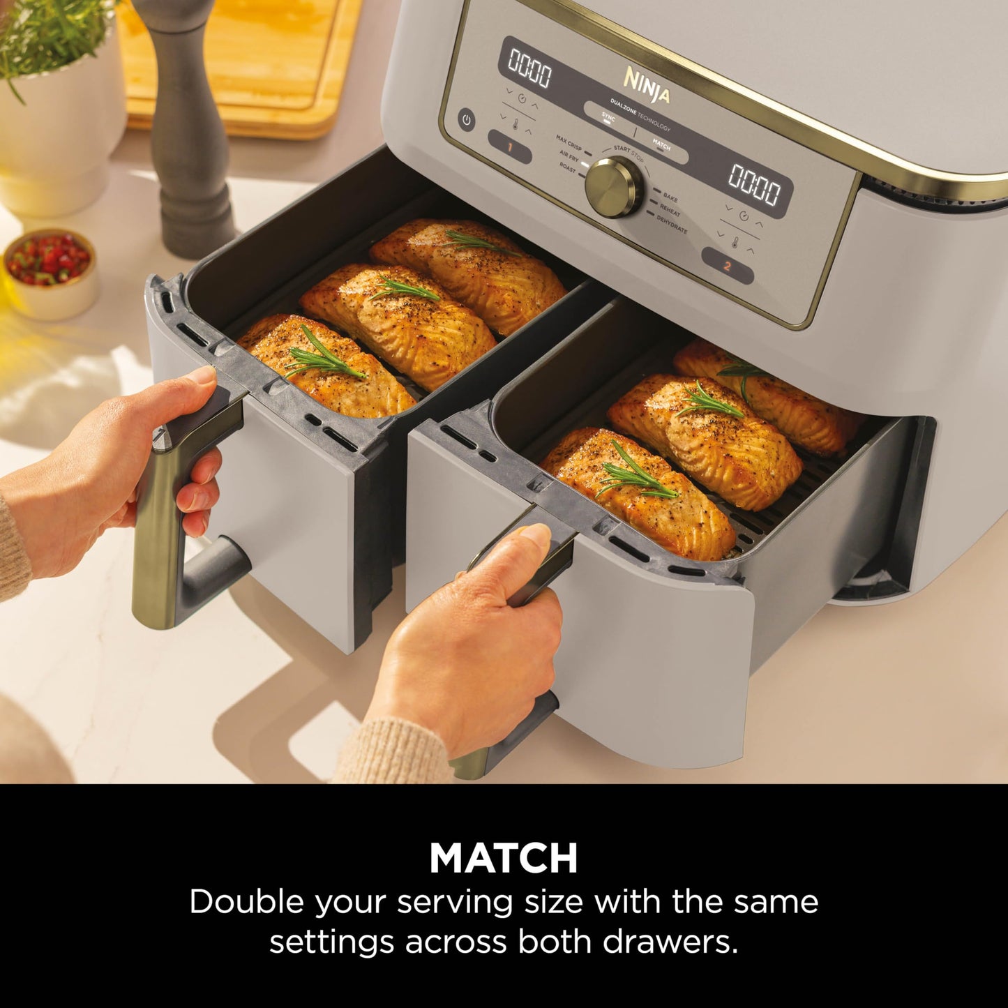 MAX Dual Zone Digital Air Fryer, 2 Drawers, 9.5L, 6-in-1, Uses No Oil, Air Fry, Max Crisp, Roast, Bake, Reheat, Dehydrate