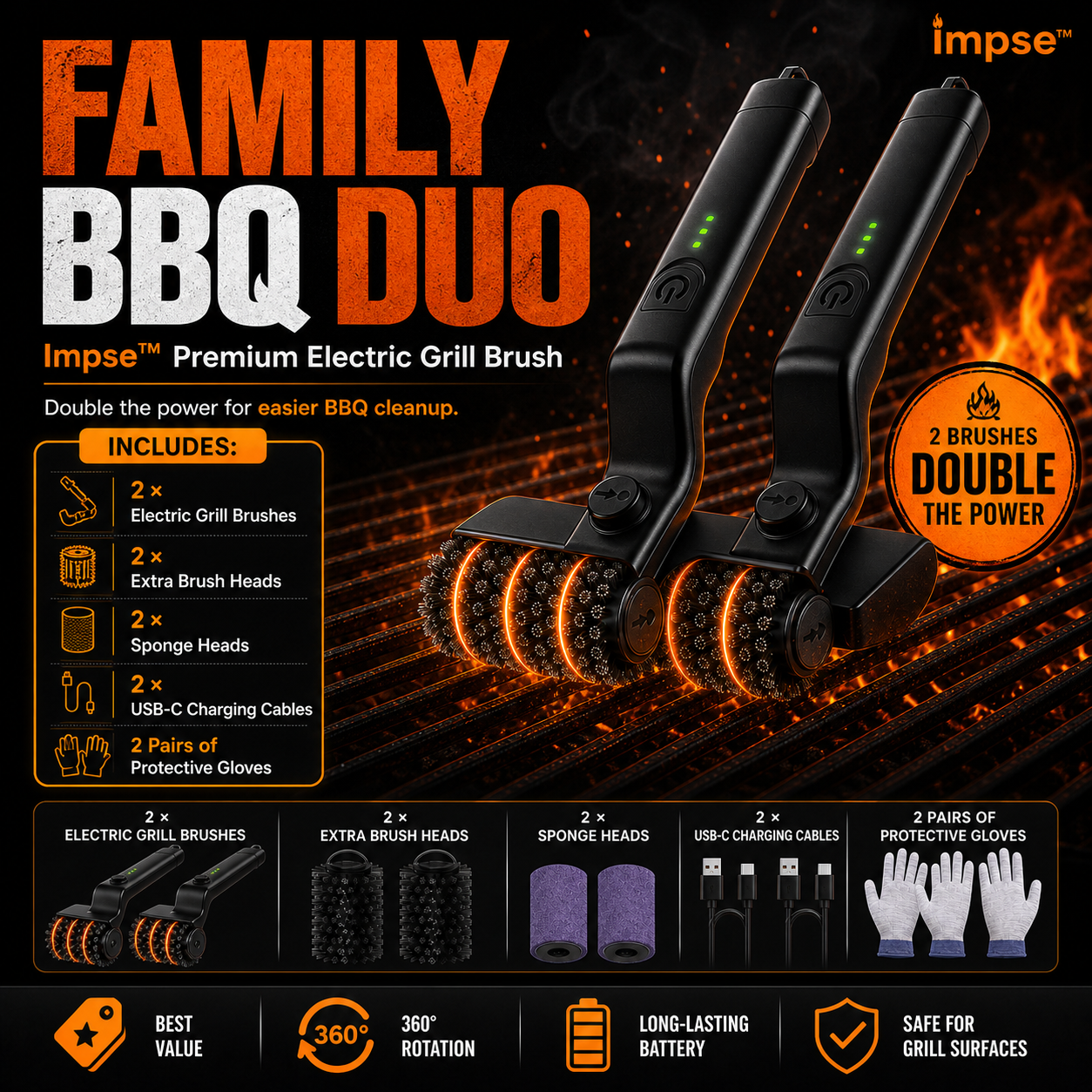 Impsse™ Premium Electric Grill Brush